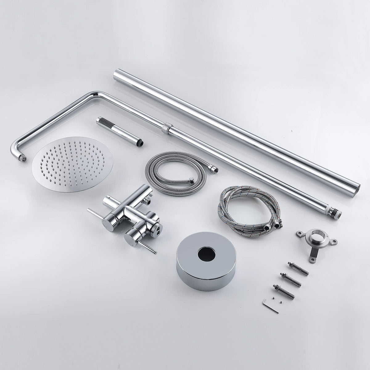 304 Stainless Steel Outdoor Shower Adjustable Height Freestanding Shower with Rainfall & Handheld Head