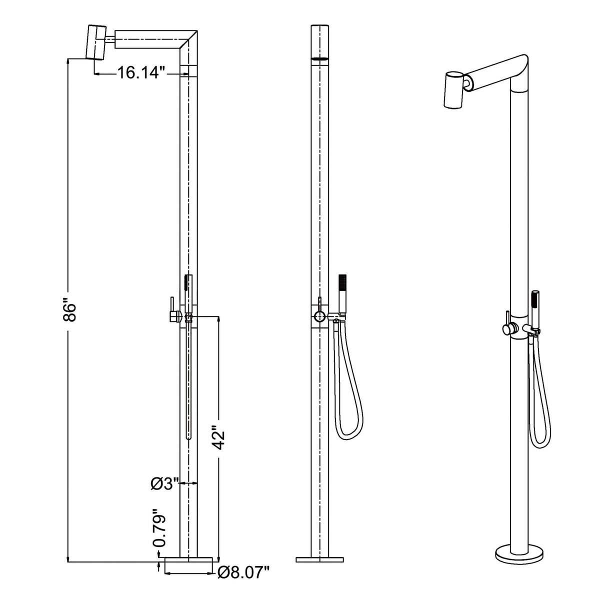 Freestanding Outdoor Shower with Handheld Sprayer 304 Stainless Steel Poolside Patio Shower System