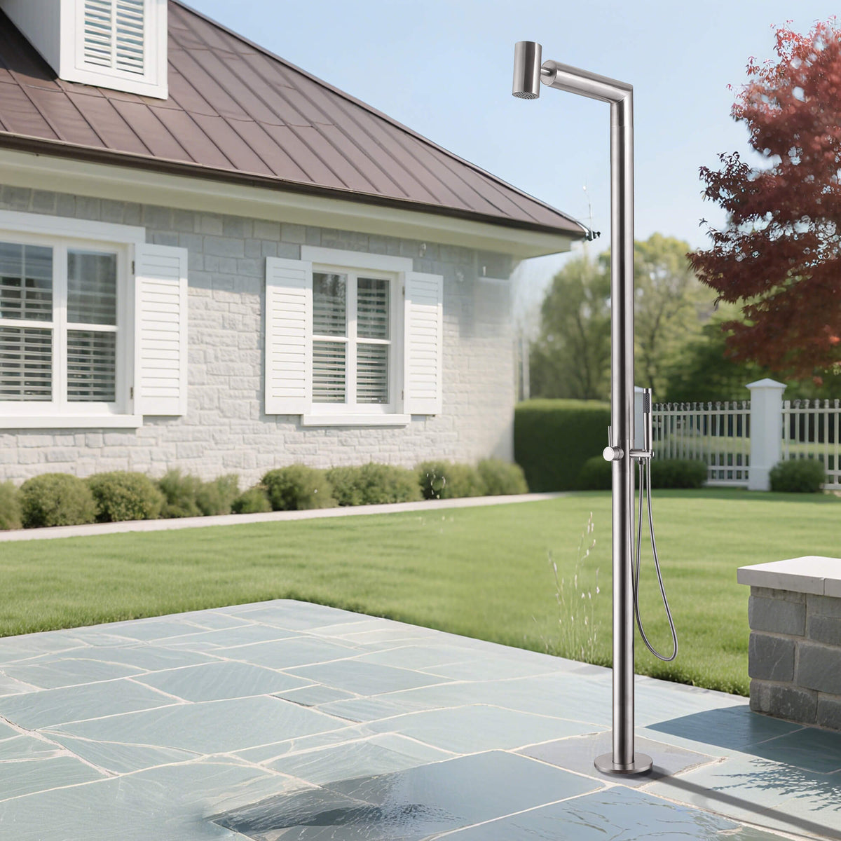 Freestanding Outdoor Shower with Handheld Sprayer 304 Stainless Steel Poolside Patio Shower System