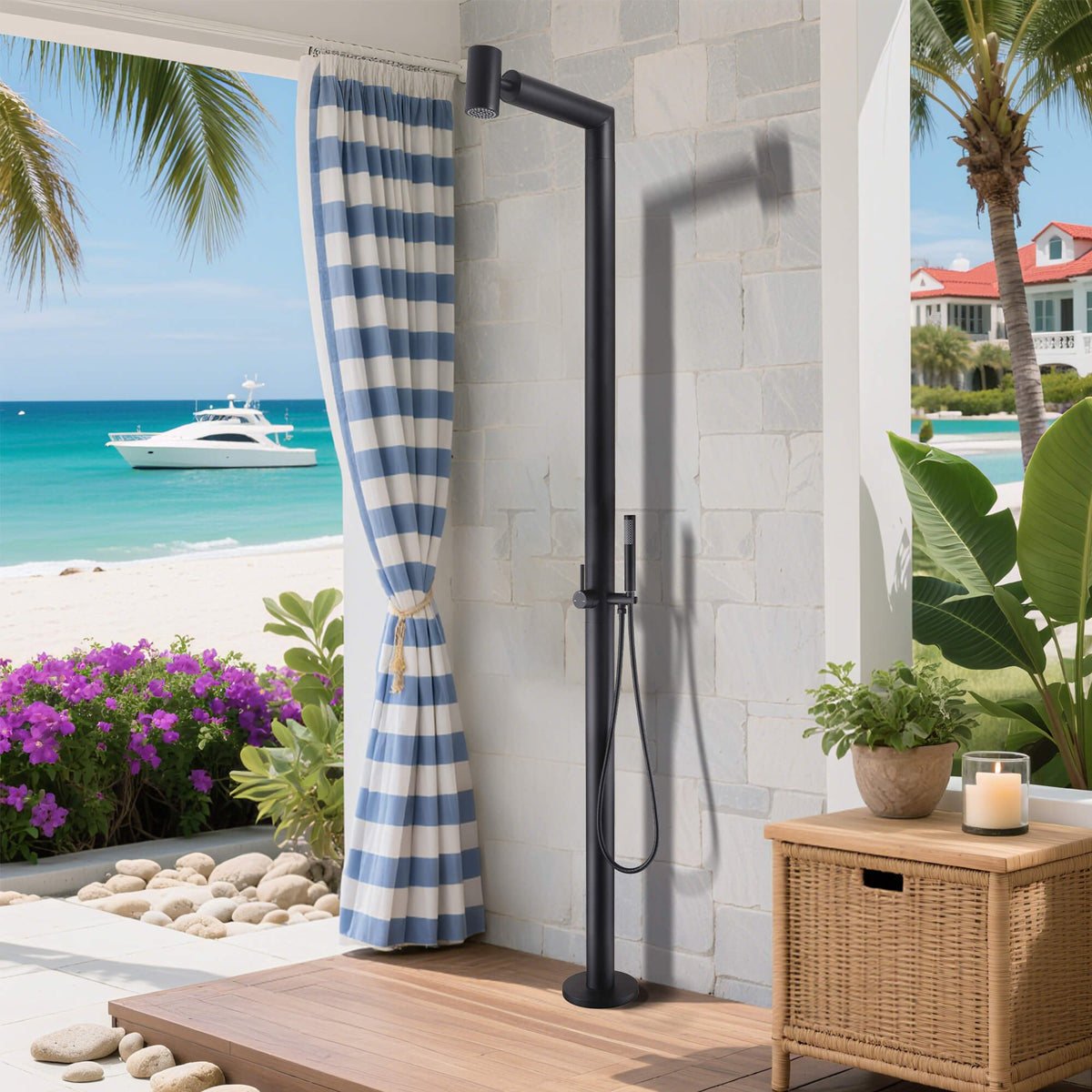 Freestanding Outdoor Shower with Handheld Sprayer 304 Stainless Steel Poolside Patio Shower System