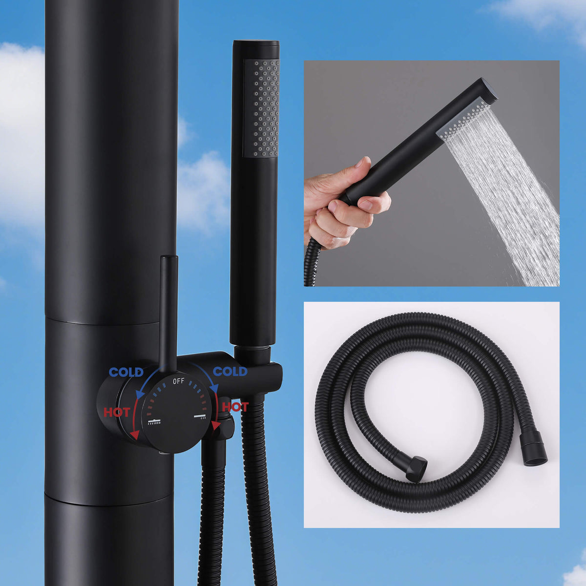 Freestanding Outdoor Shower with Handheld Sprayer 304 Stainless Steel Poolside Patio Shower System