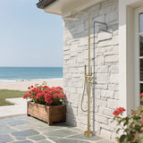 Stainless Steel Outdoor Shower Adjustable Height Freestanding Shower with Rainfall & Handheld Head
