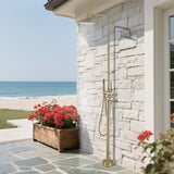 Stainless Steel Outdoor Shower Adjustable Height Freestanding Shower with Rainfall & Handheld Head