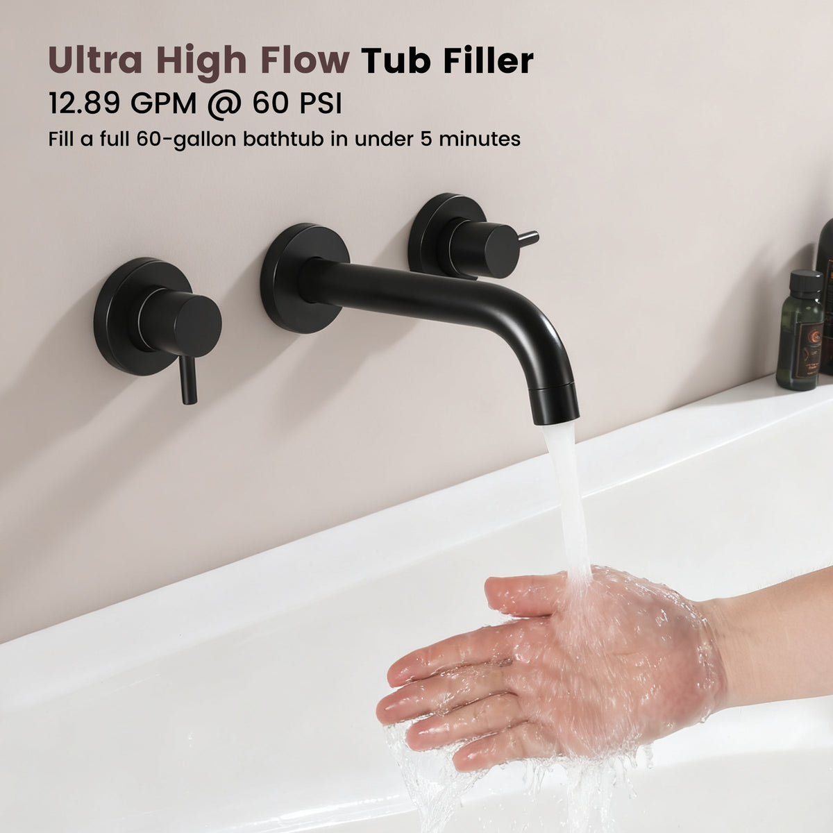 High-Flow Wall-Mounted Tub Filler with Dual Handles