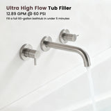 High Flow Wall-Mounted Tub Filler with Rough-In Valve 304 Stainless Steel Dual Handle Bathtub Faucet