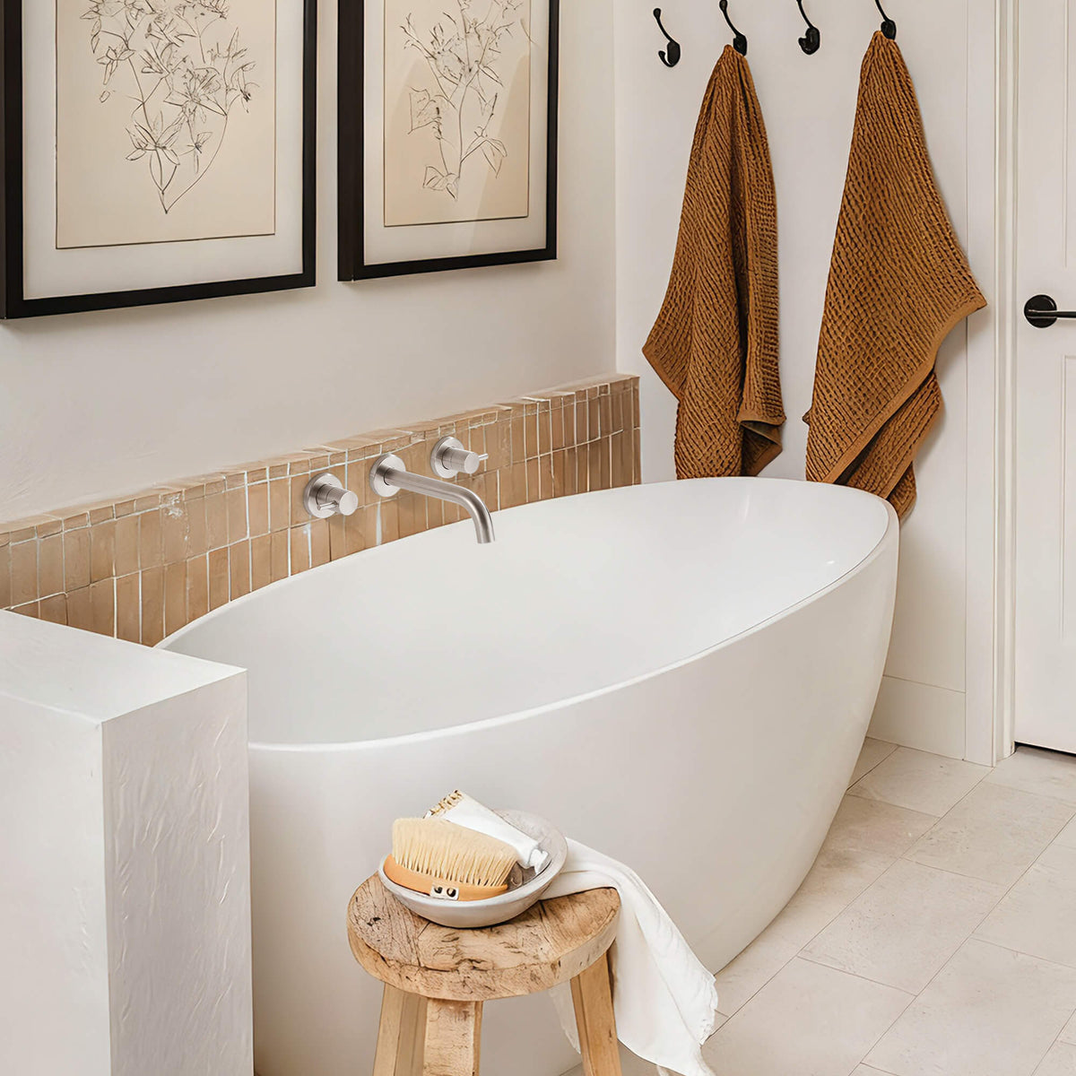 High-Flow Wall-Mounted Tub Filler with Dual Handles