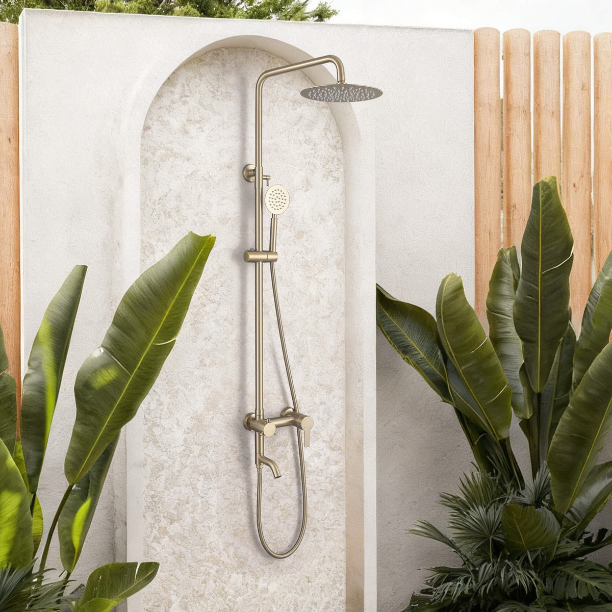 3-in-1 Stainless Steel Outdoor Shower System with Rainfall Shower Handheld Spray and Foot Wash