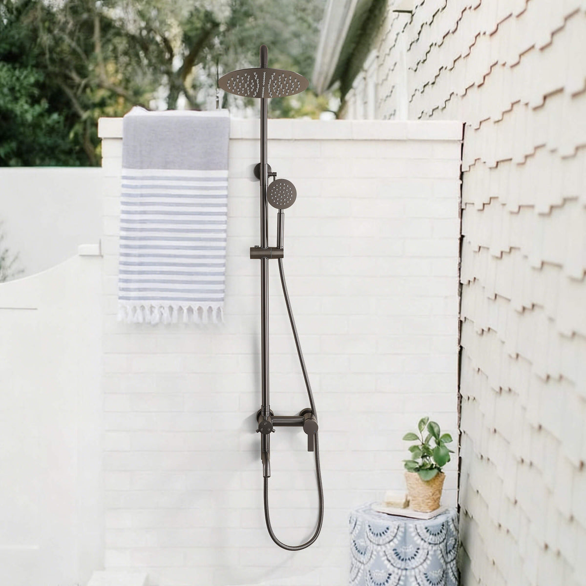 3-Function 304 Stainless Steel Wall-Mounted Outdoor Shower System