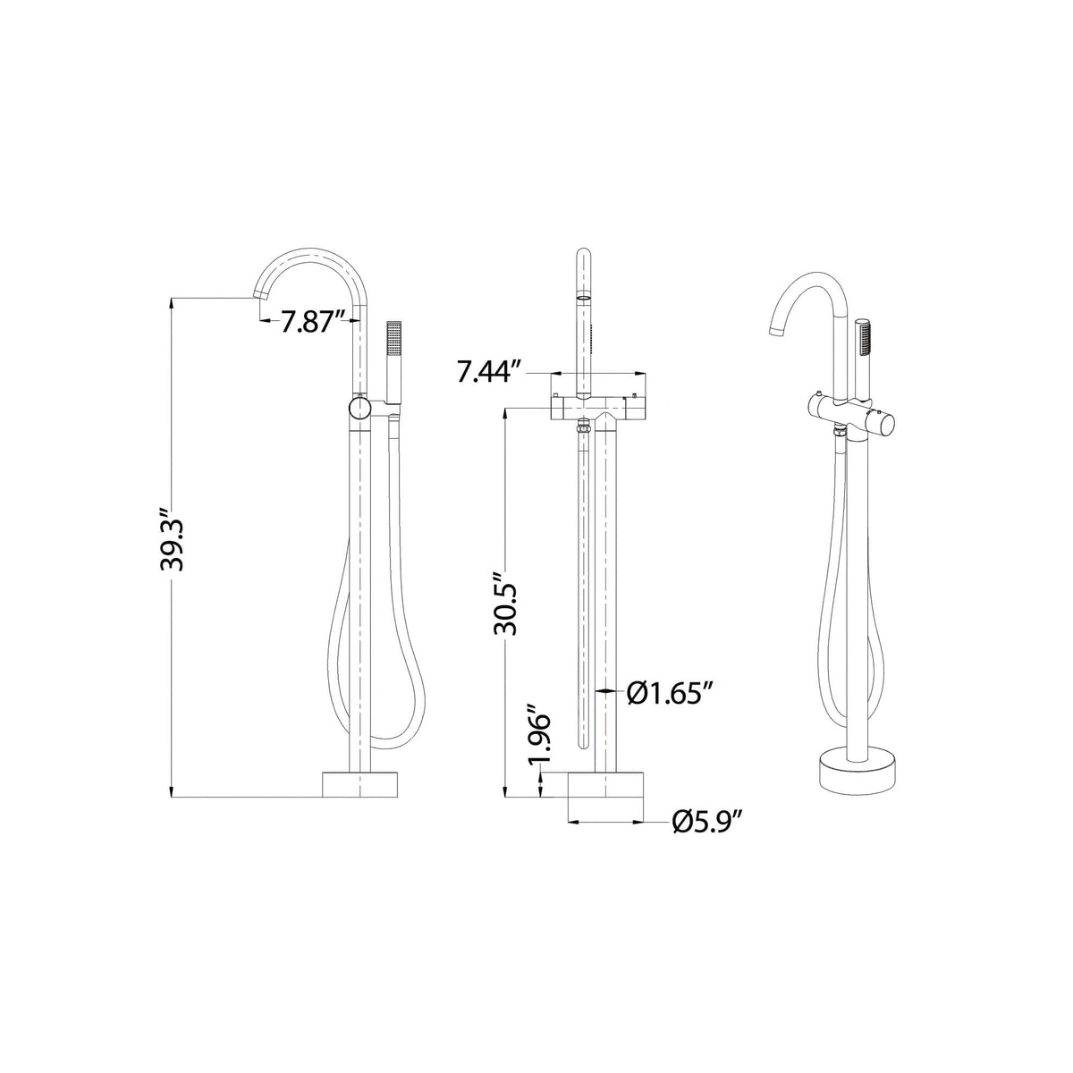 Thermostatic Freestanding Bathtub Faucet 316 Stainless Steel with Hand Shower