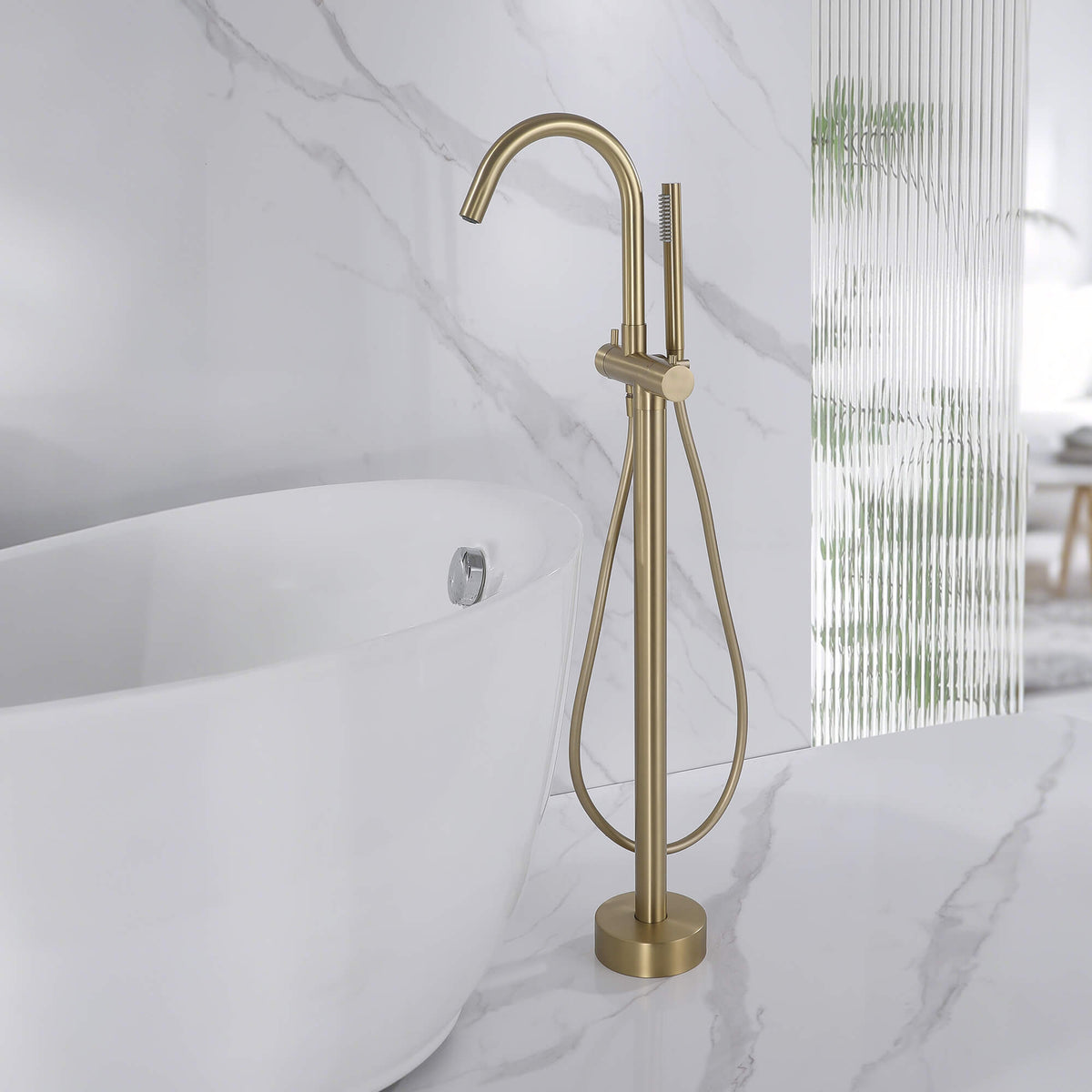 316 Stainless Steel Thermostatic Freestanding Tub Filler with Hand Shower