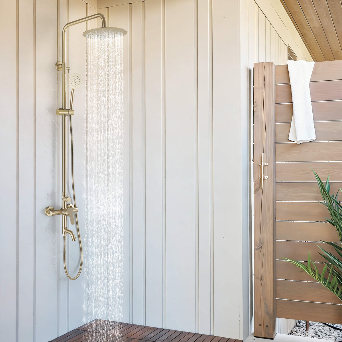3-in-1 Outdoor Shower Set Adjustable Handheld, Rainfall & Foot Wash