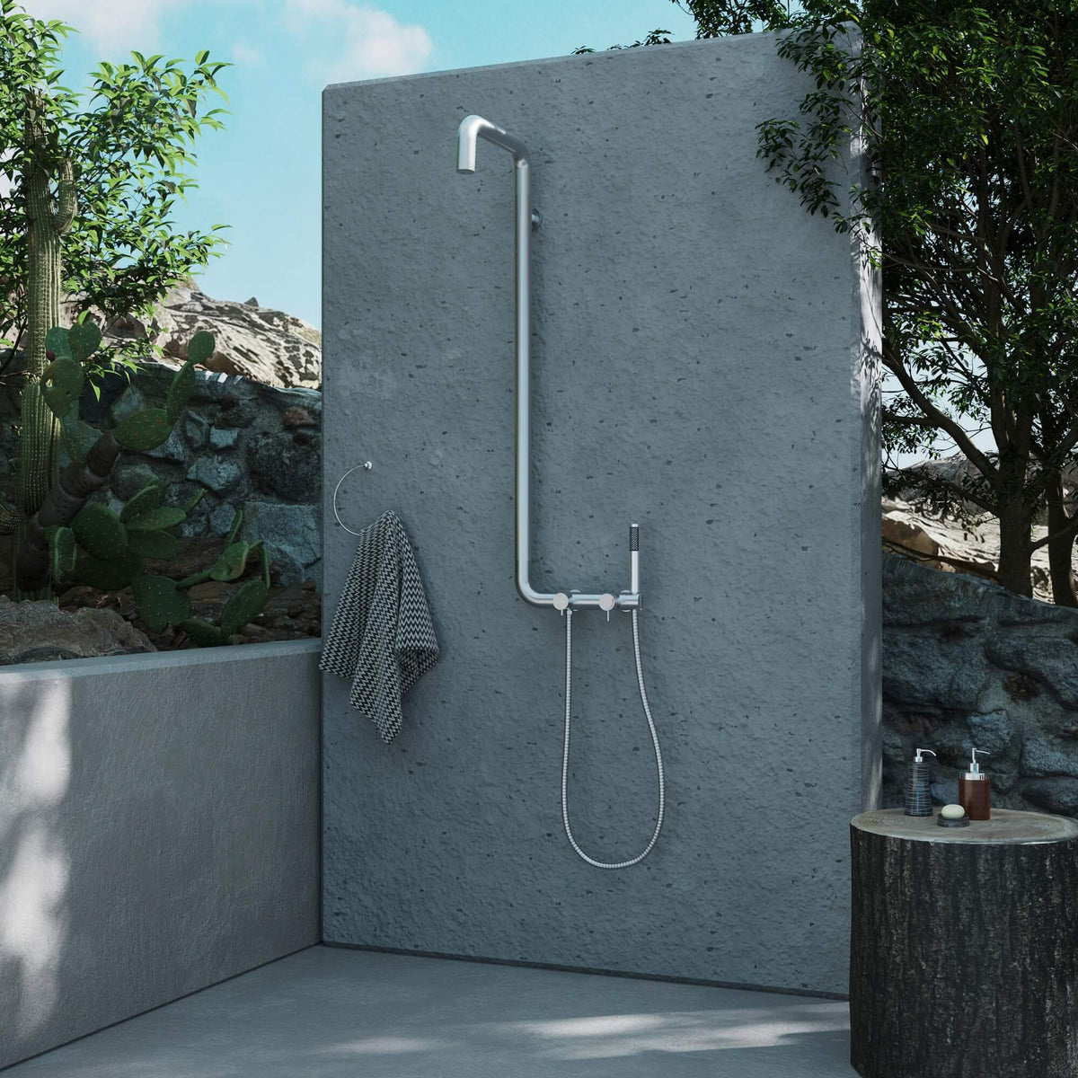 304 Stainless Steel Outdoor Shower with Handheld Shower Wall-Mounted Pool & Garden Shower