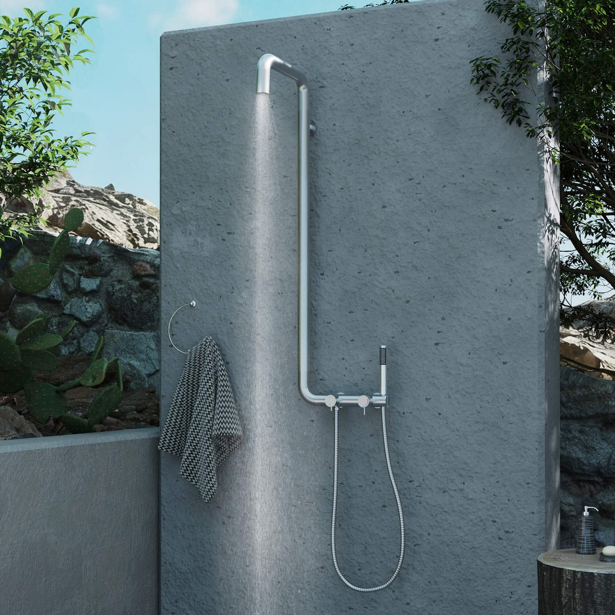 304 Stainless Steel Outdoor Shower System with Handheld Hot & Cold