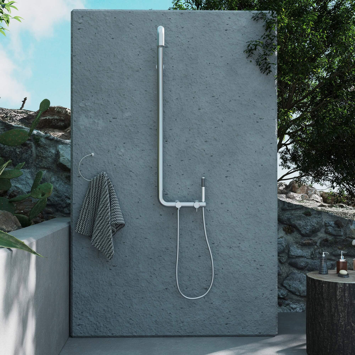304 Stainless Steel Outdoor Shower System with Handheld Hot & Cold