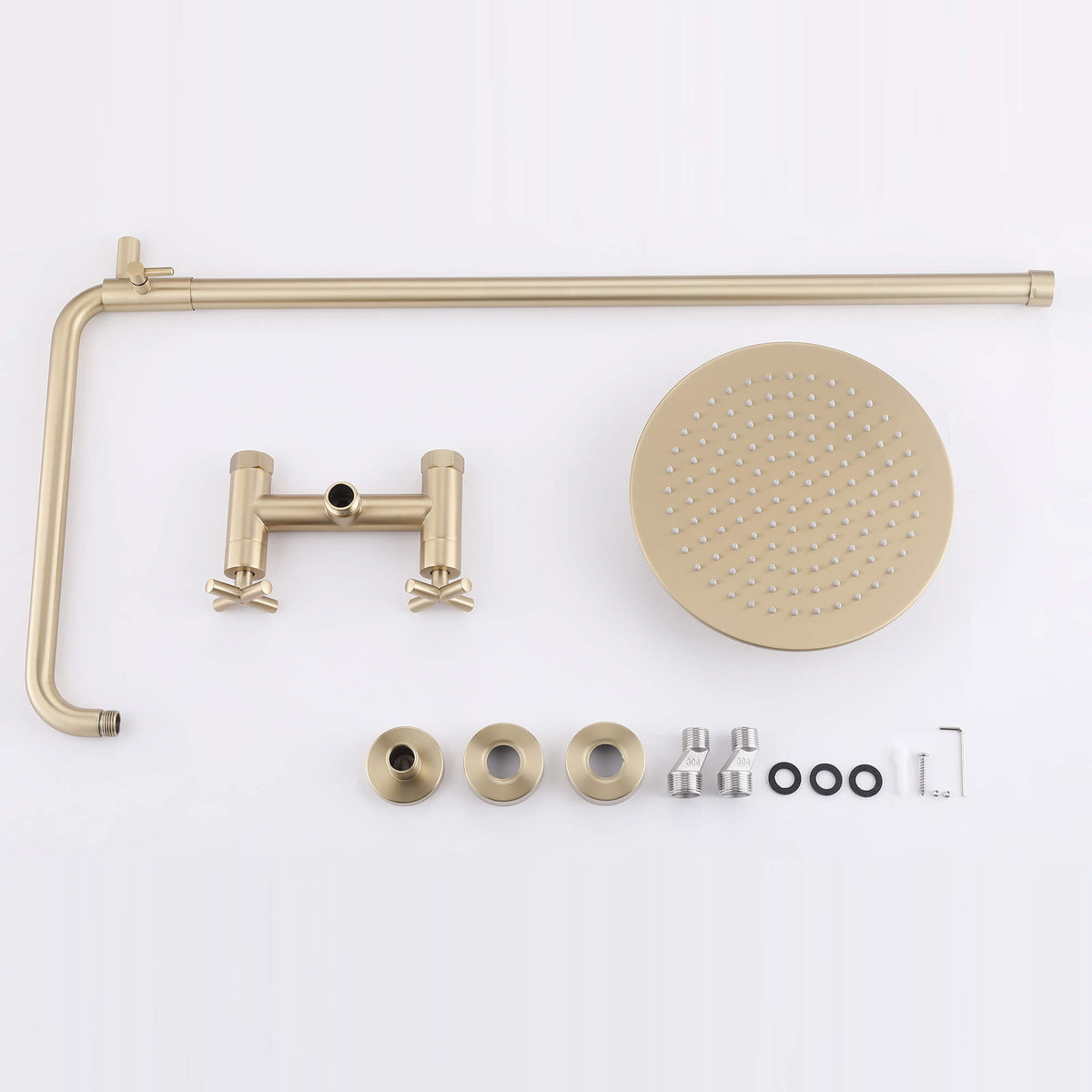 Wall-Mounted Dual Handle Outdoor Shower Fixture with 10-Inch Rain Head