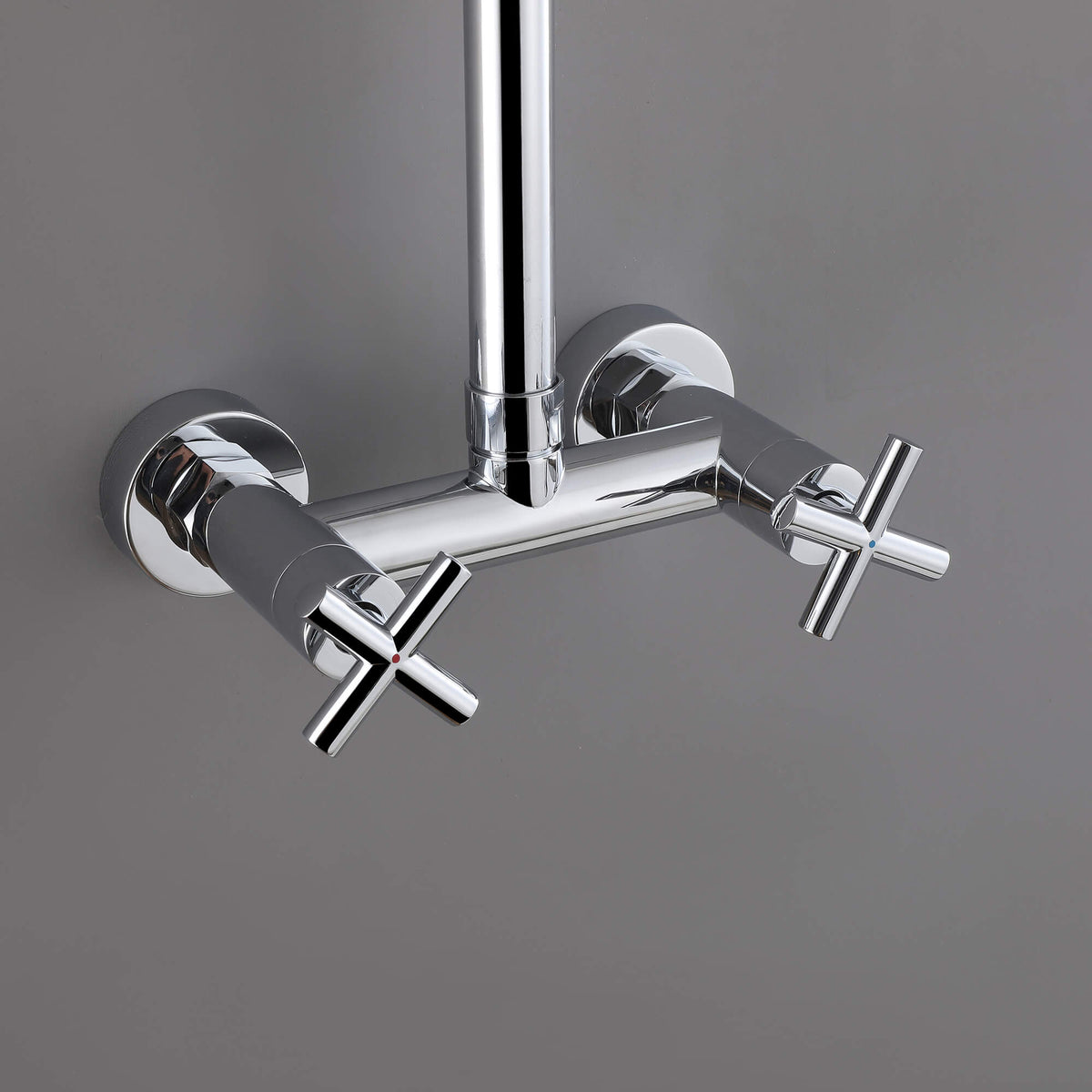 Wall-Mounted Dual Handle Outdoor Shower Fixture with 10-Inch Rain Head