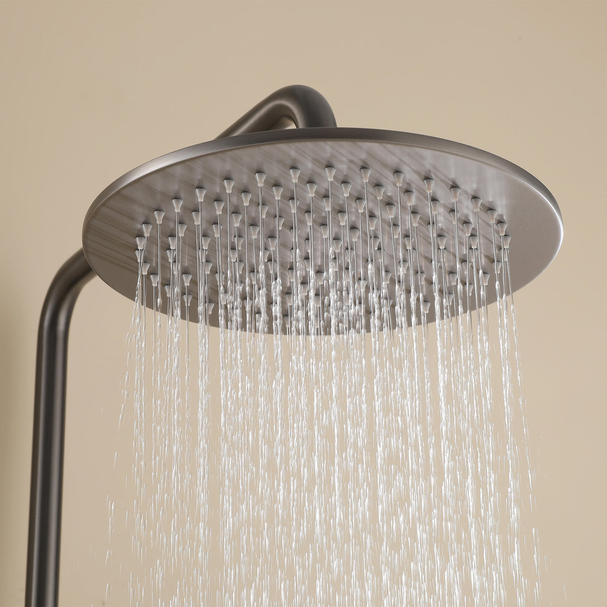 Wall-Mounted Dual Handle Outdoor Shower Fixture with 10-Inch Rain Head