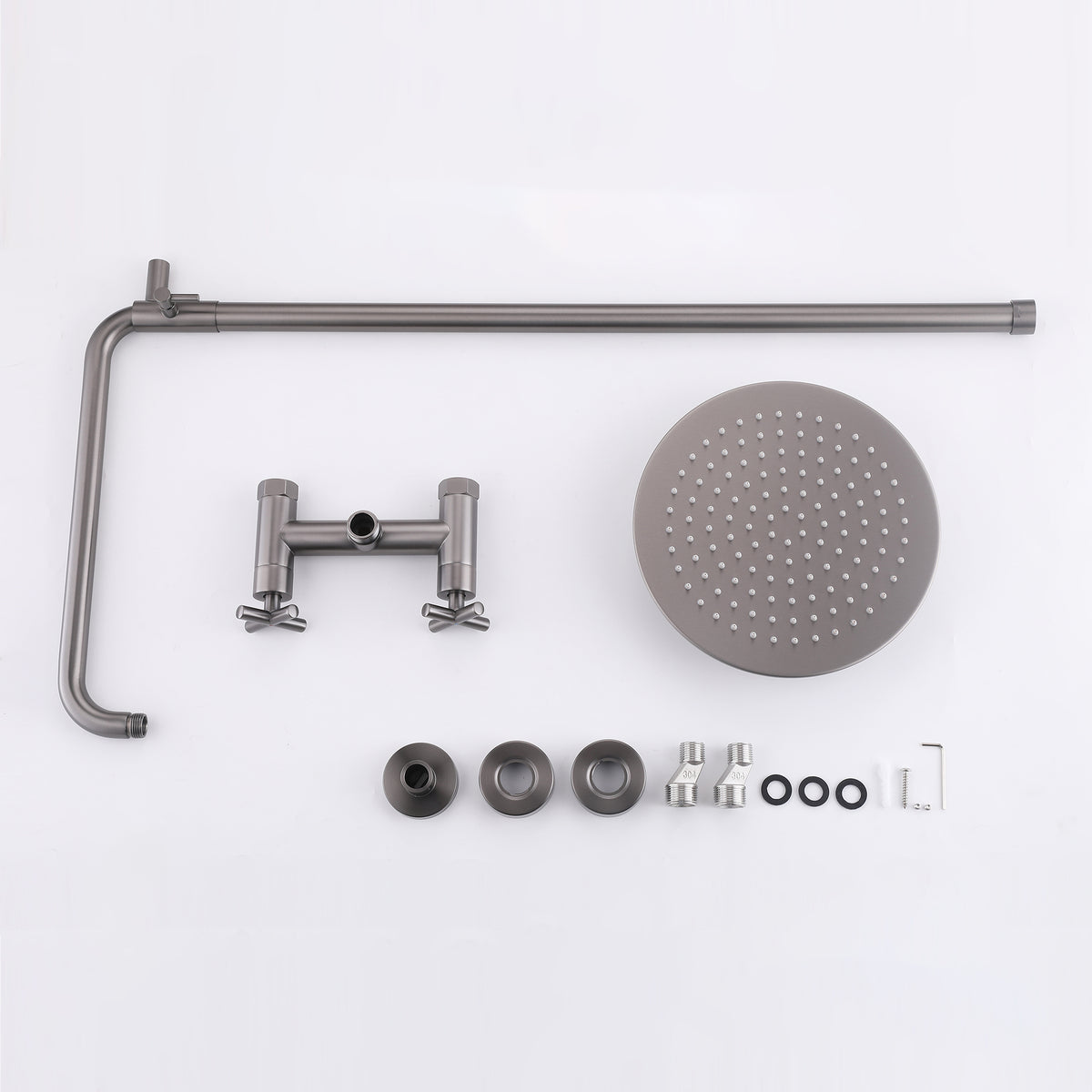 Wall-Mounted Dual Handle Outdoor Shower Fixture with 10-Inch Rain Head