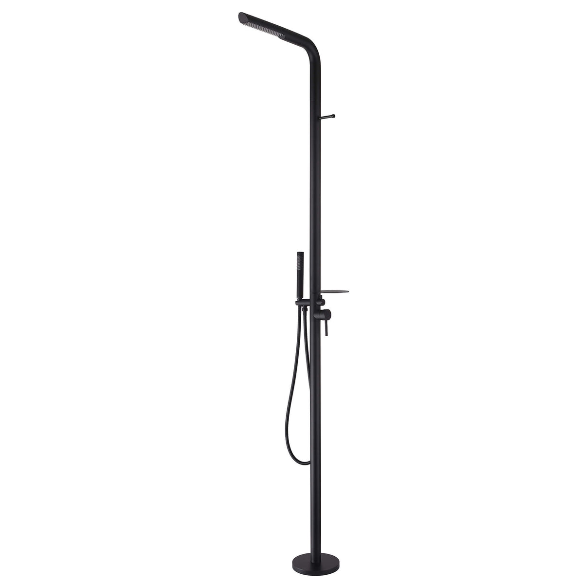 304 Stainless Steel Freestanding Outdoor Shower with Handheld Sprayer and Storage Shelf