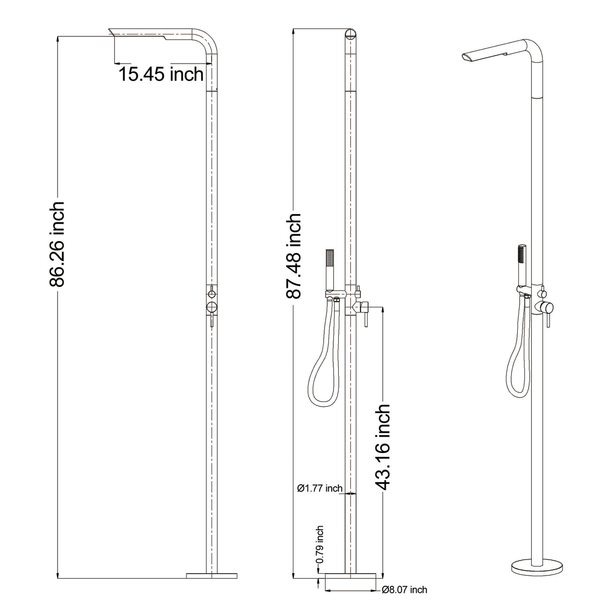 304 Stainless Steel Freestanding Outdoor Shower with Handheld Sprayer and Storage Shelf
