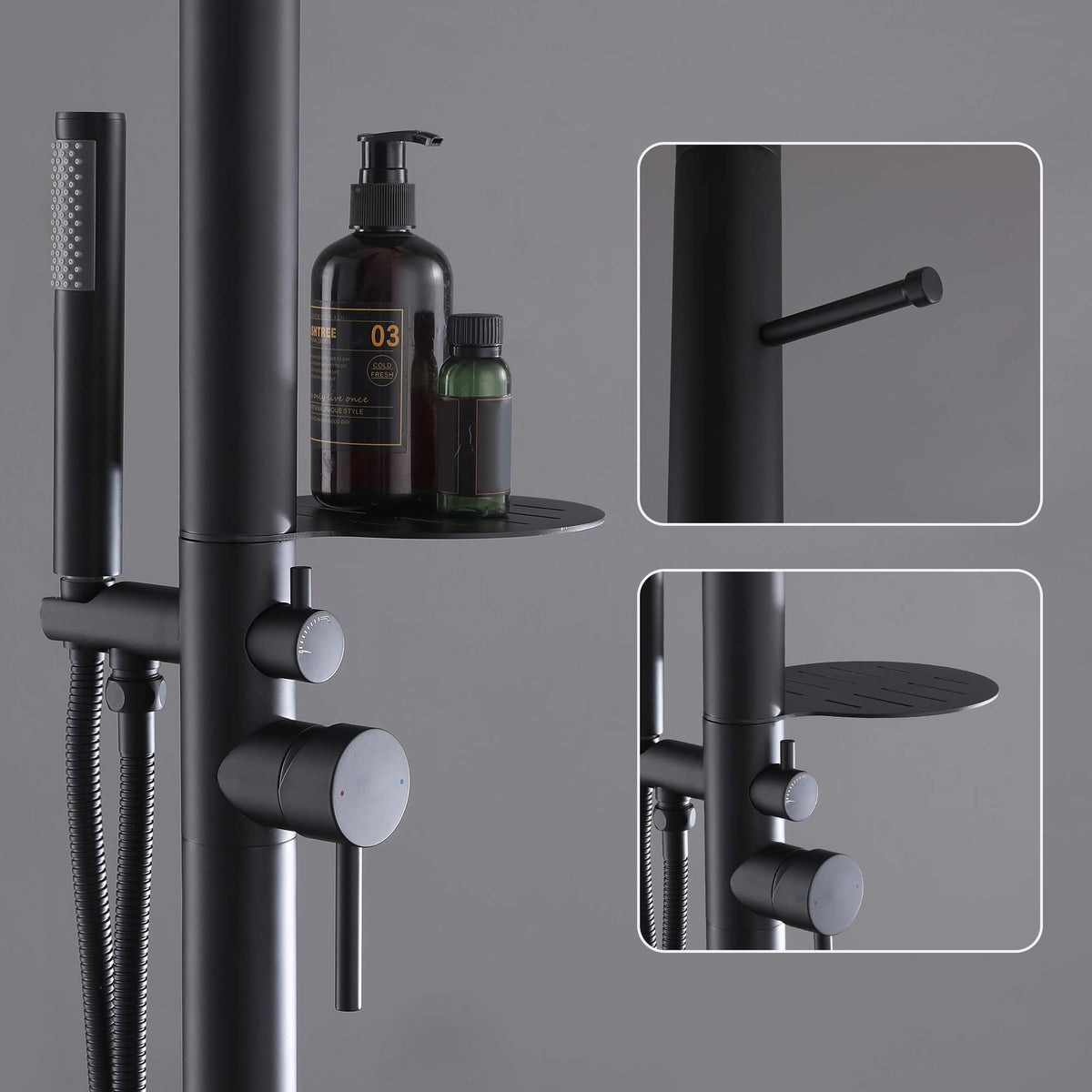 304 Stainless Steel Freestanding Outdoor Shower with Handheld Sprayer and Storage Shelf