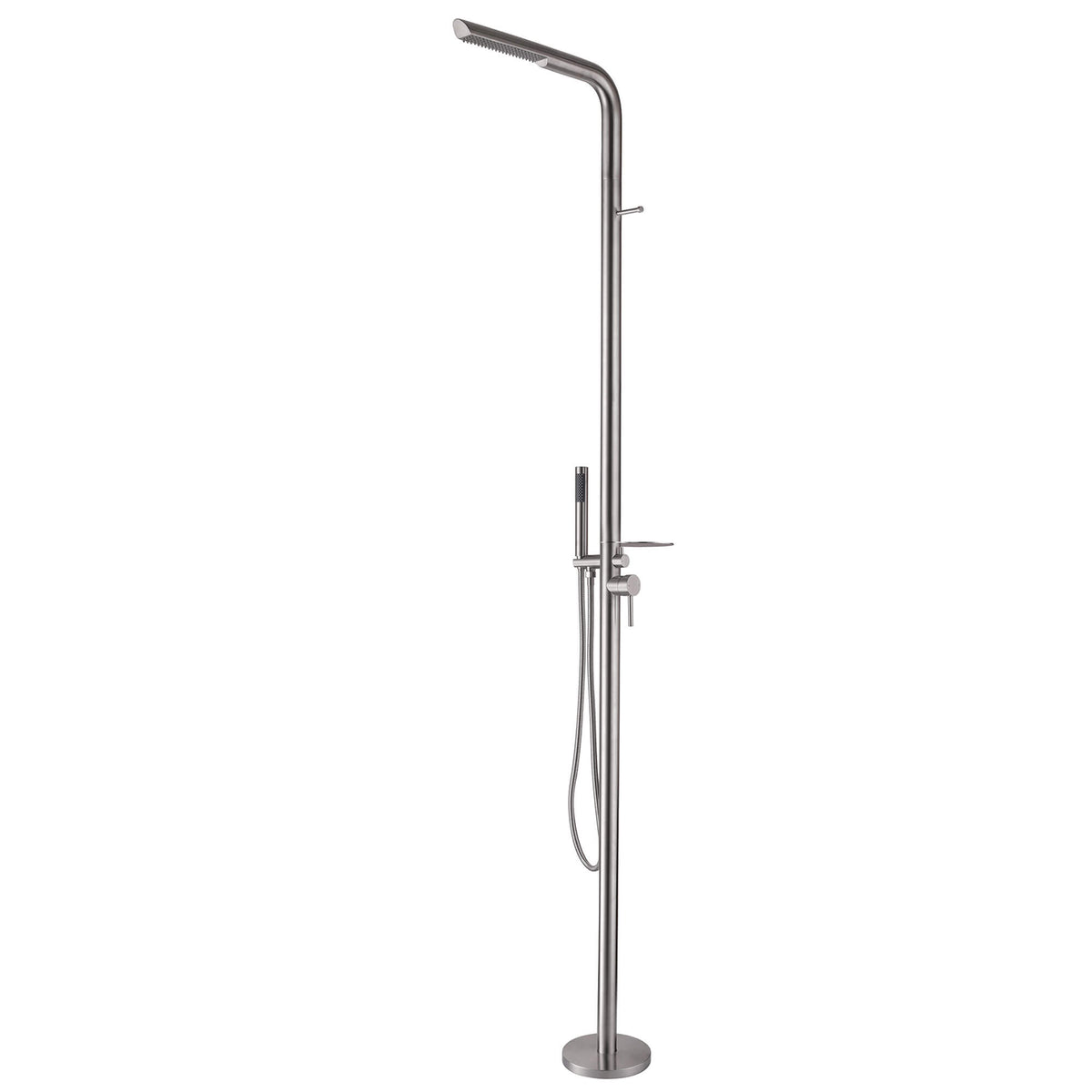 304 Stainless Steel Freestanding Outdoor Shower with Handheld Sprayer and Storage Shelf