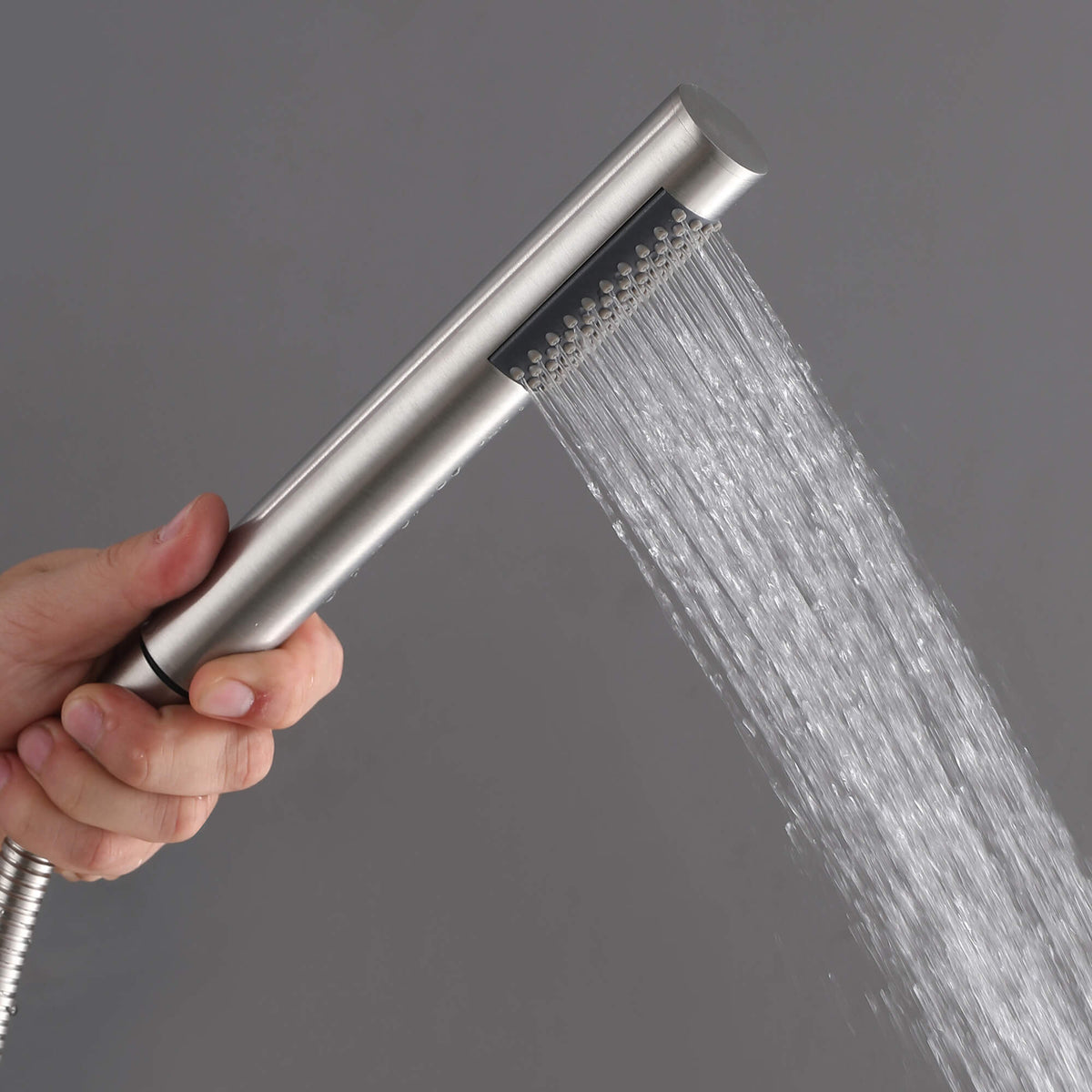 304 Stainless Steel Freestanding Outdoor Shower with Handheld Sprayer and Storage Shelf