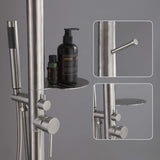304 Stainless Steel Freestanding Outdoor Shower with Handheld Sprayer and Storage Shelf