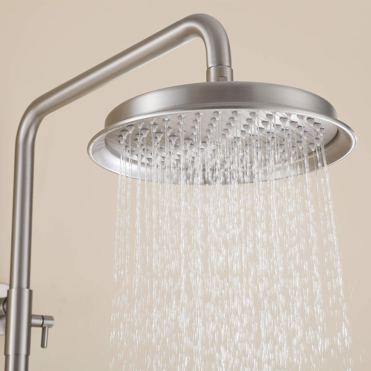 3-Function Antique Brass Outdoor Shower with Rainfall Head, Handheld Sprayer & Lower Spout