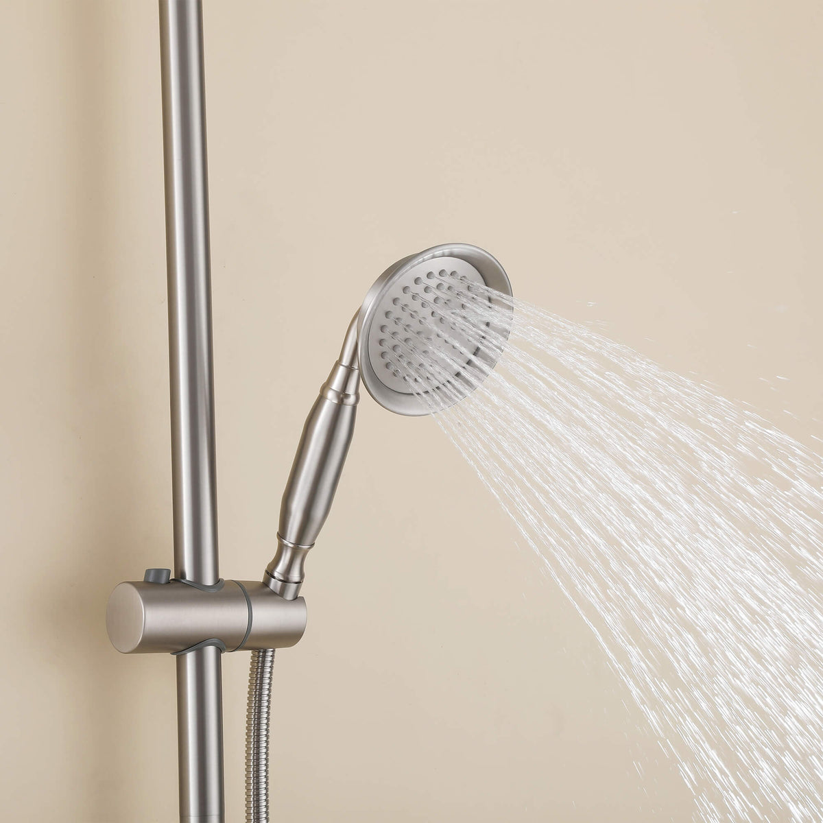 3-Function Antique Brass Outdoor Shower with Rainfall Head, Handheld Sprayer & Lower Spout