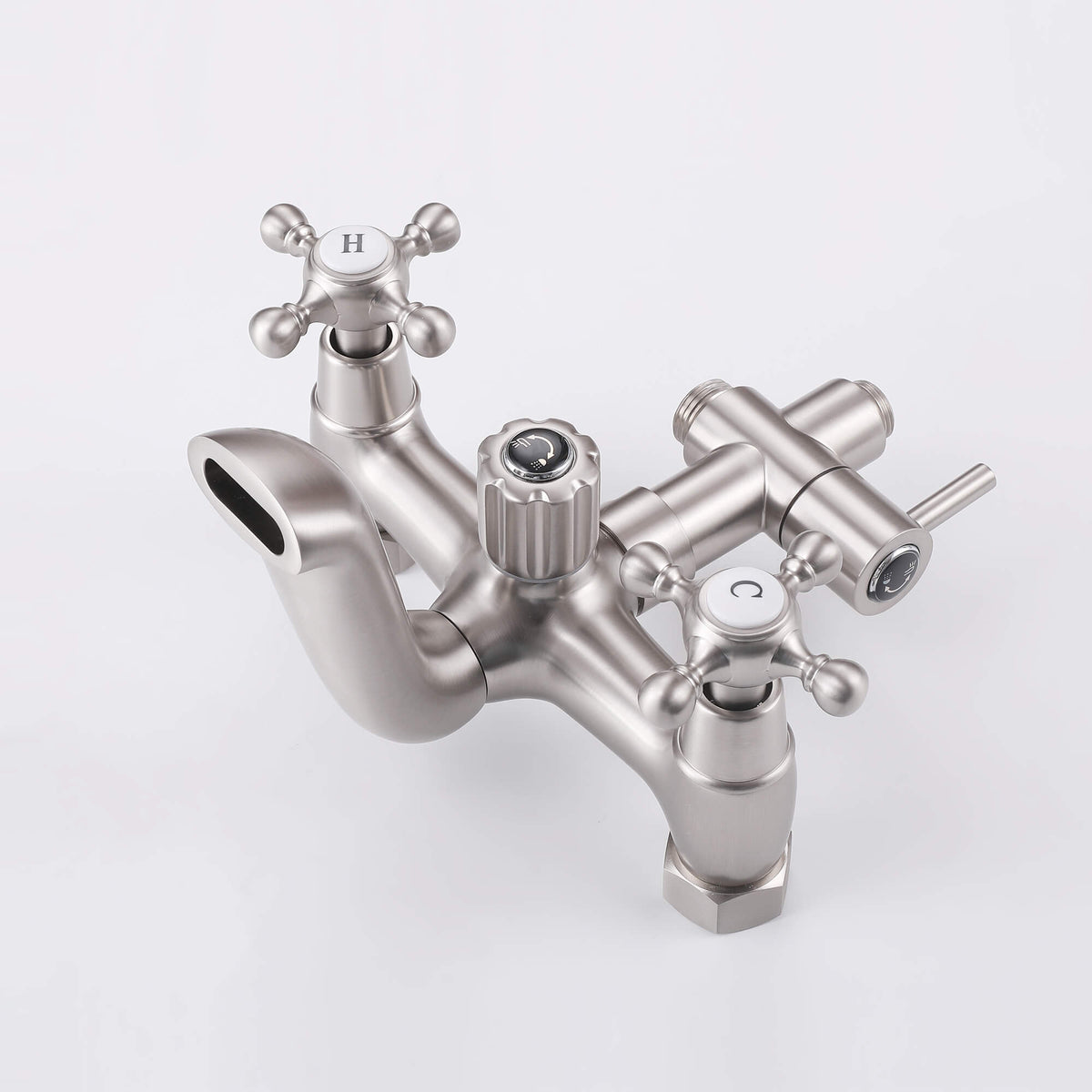 3-Function Antique Brass Outdoor Shower with Rainfall Head, Handheld Sprayer & Lower Spout