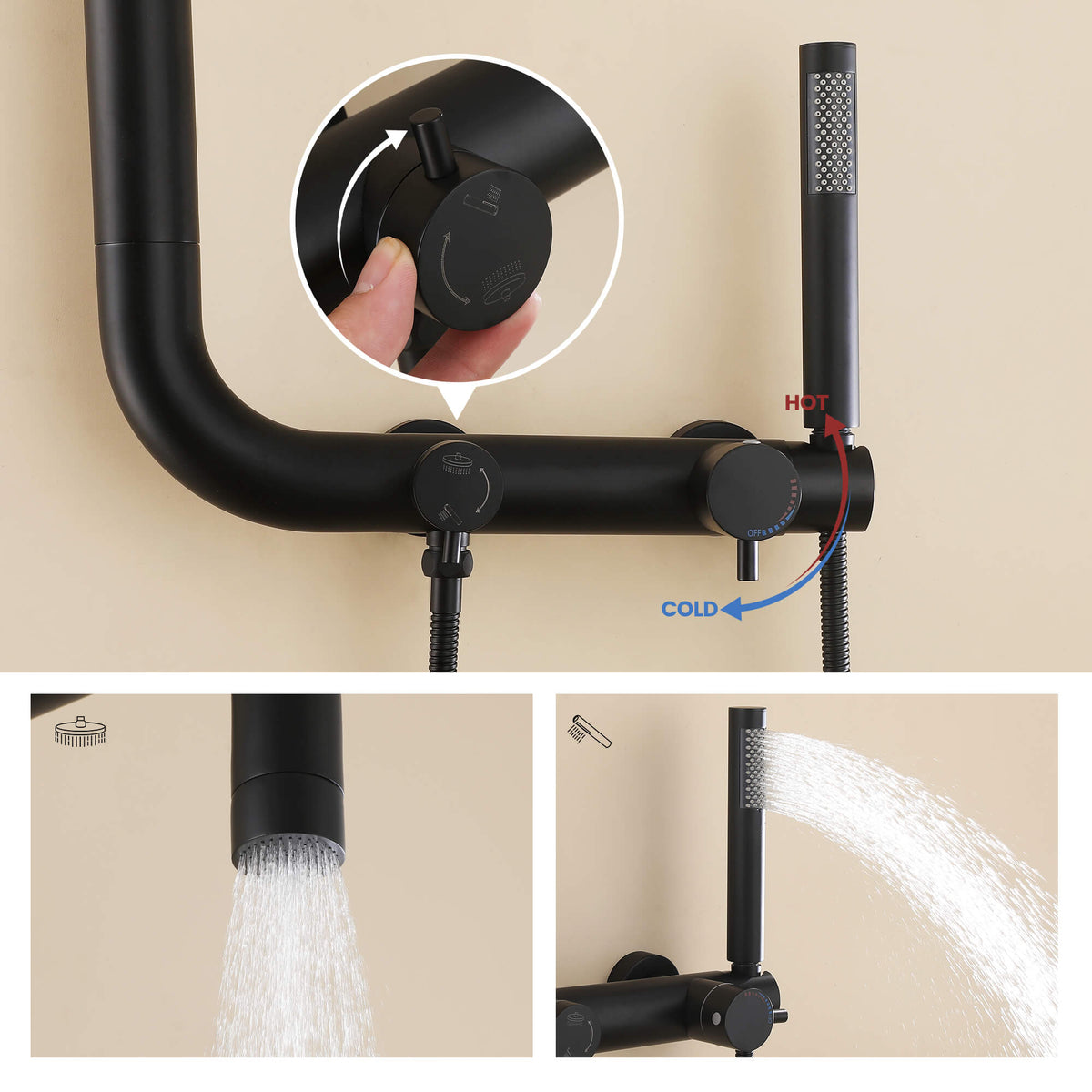 304 Stainless Steel Outdoor Shower System with Handheld Hot & Cold