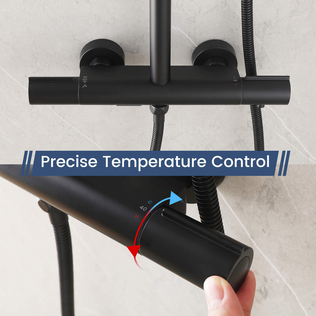 3-Function Thermostatic Shower Set with Rainfall Shower and Handheld Wand