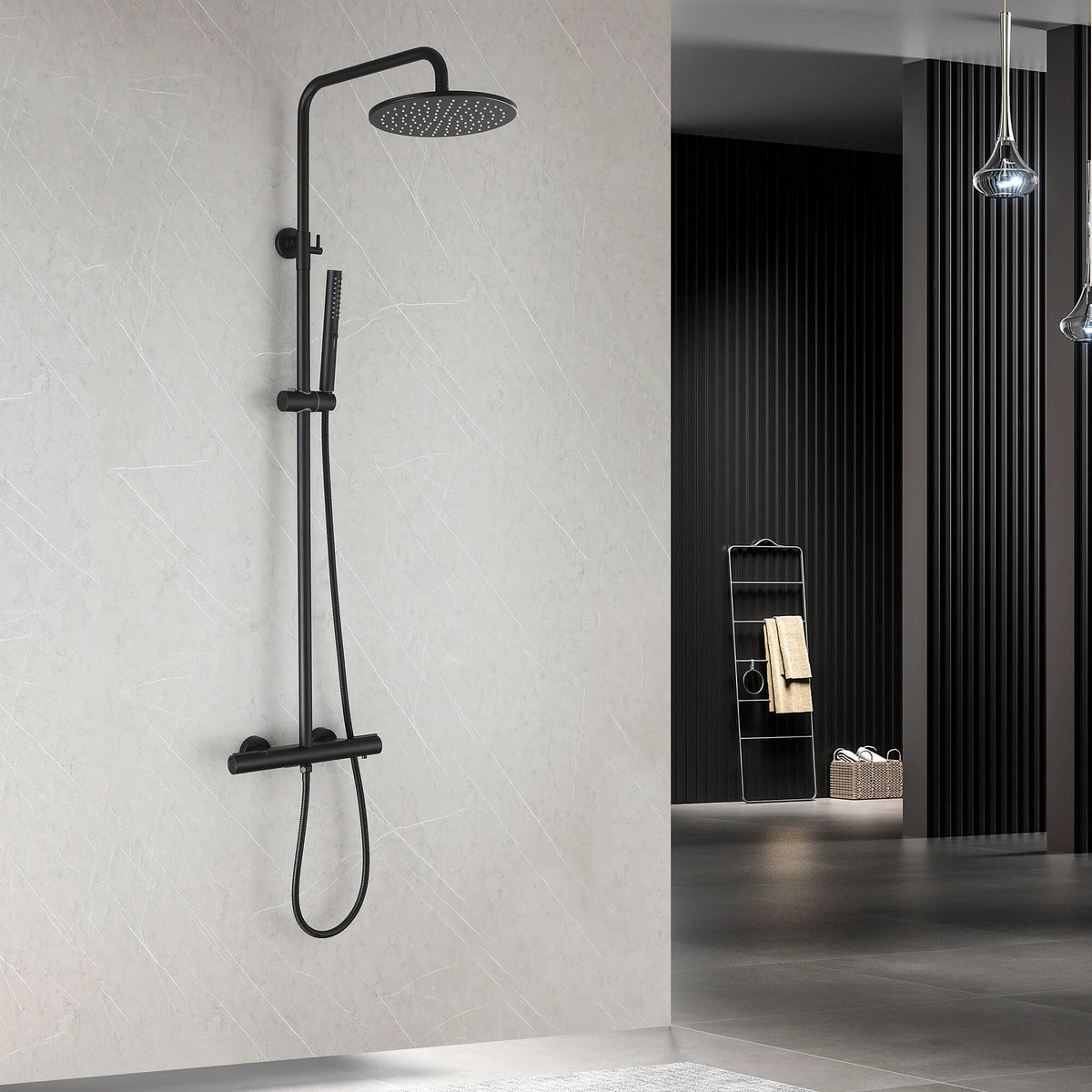 3-Function Thermostatic Shower Set with Rainfall Shower and Handheld Wand