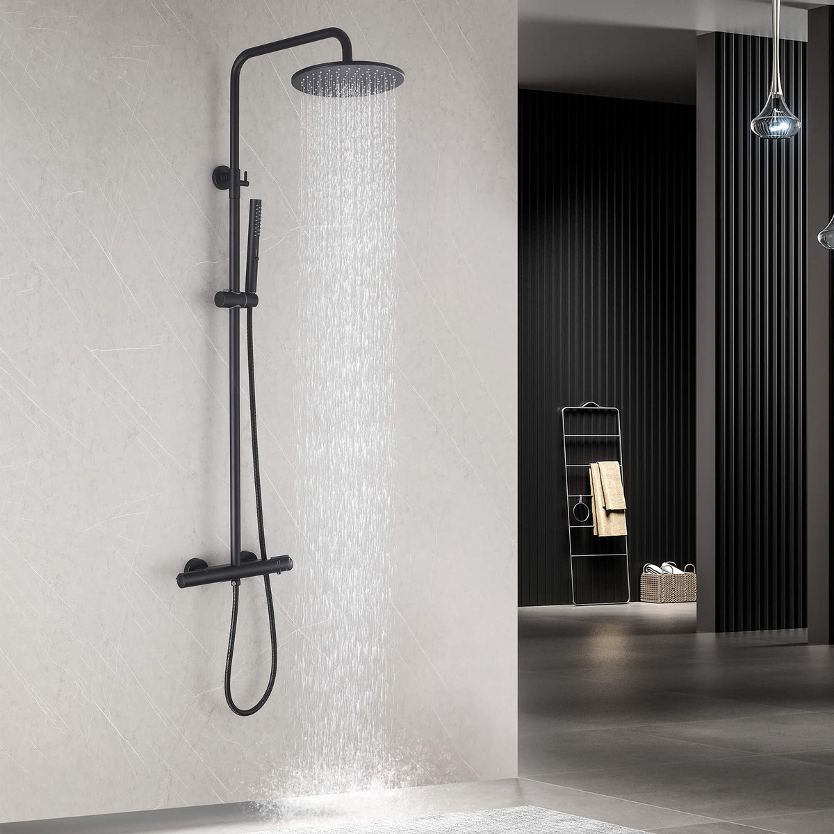 3-Function Thermostatic Shower Set with Rainfall Shower and Handheld Wand