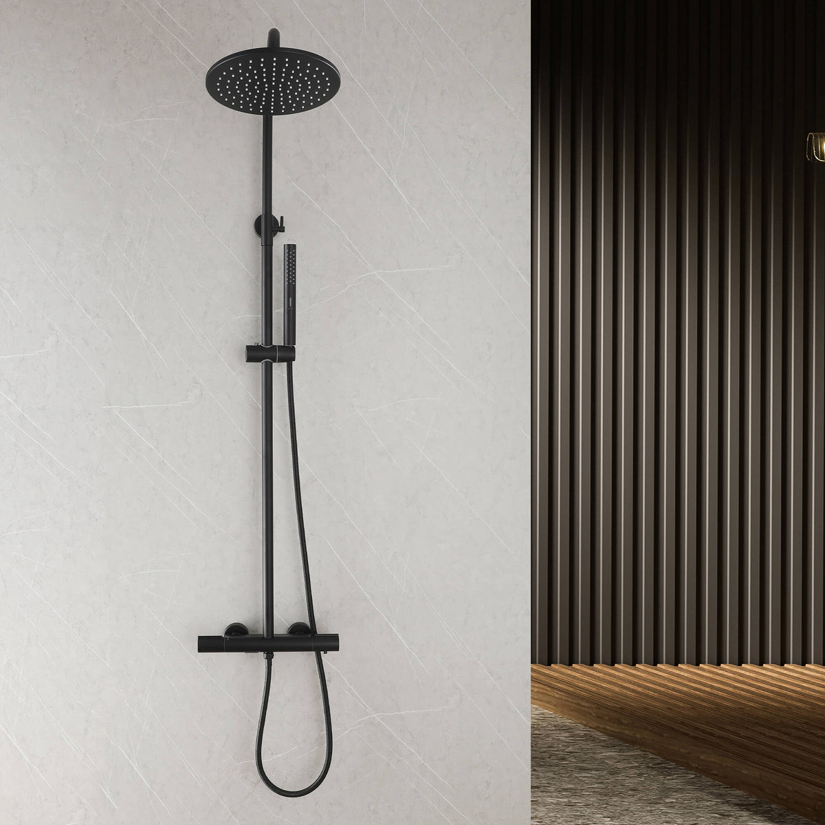 3-Function Thermostatic Shower Set with Rainfall Shower and Handheld Wand