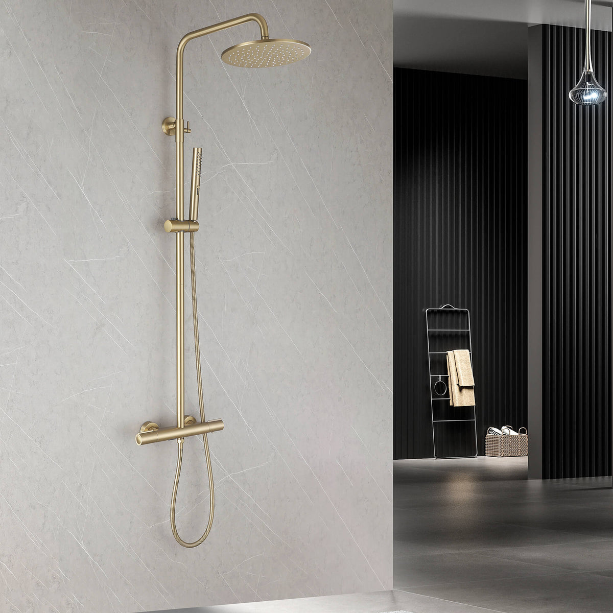 3-Function Thermostatic Shower Set with Rainfall Shower and Handheld Wand