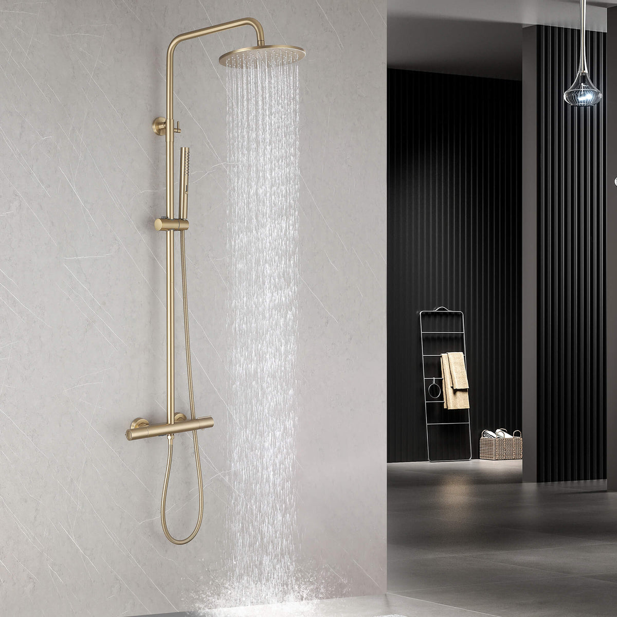 3-Function Thermostatic Shower Set with Rainfall Shower and Handheld Wand