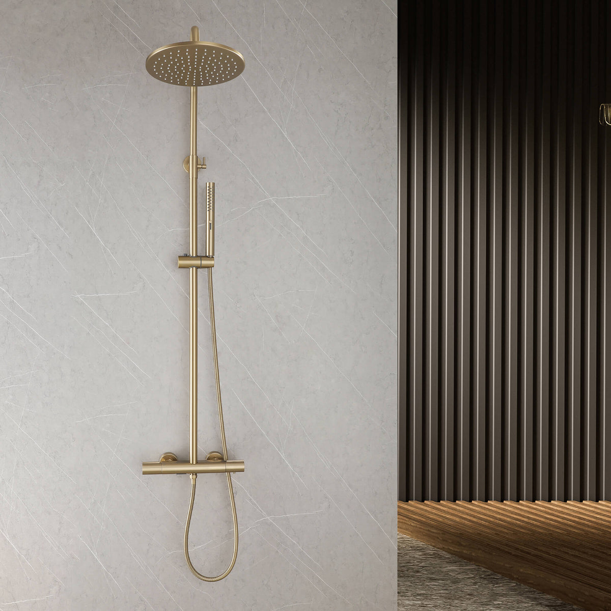 3-Function Thermostatic Shower Set with Rainfall Shower and Handheld Wand