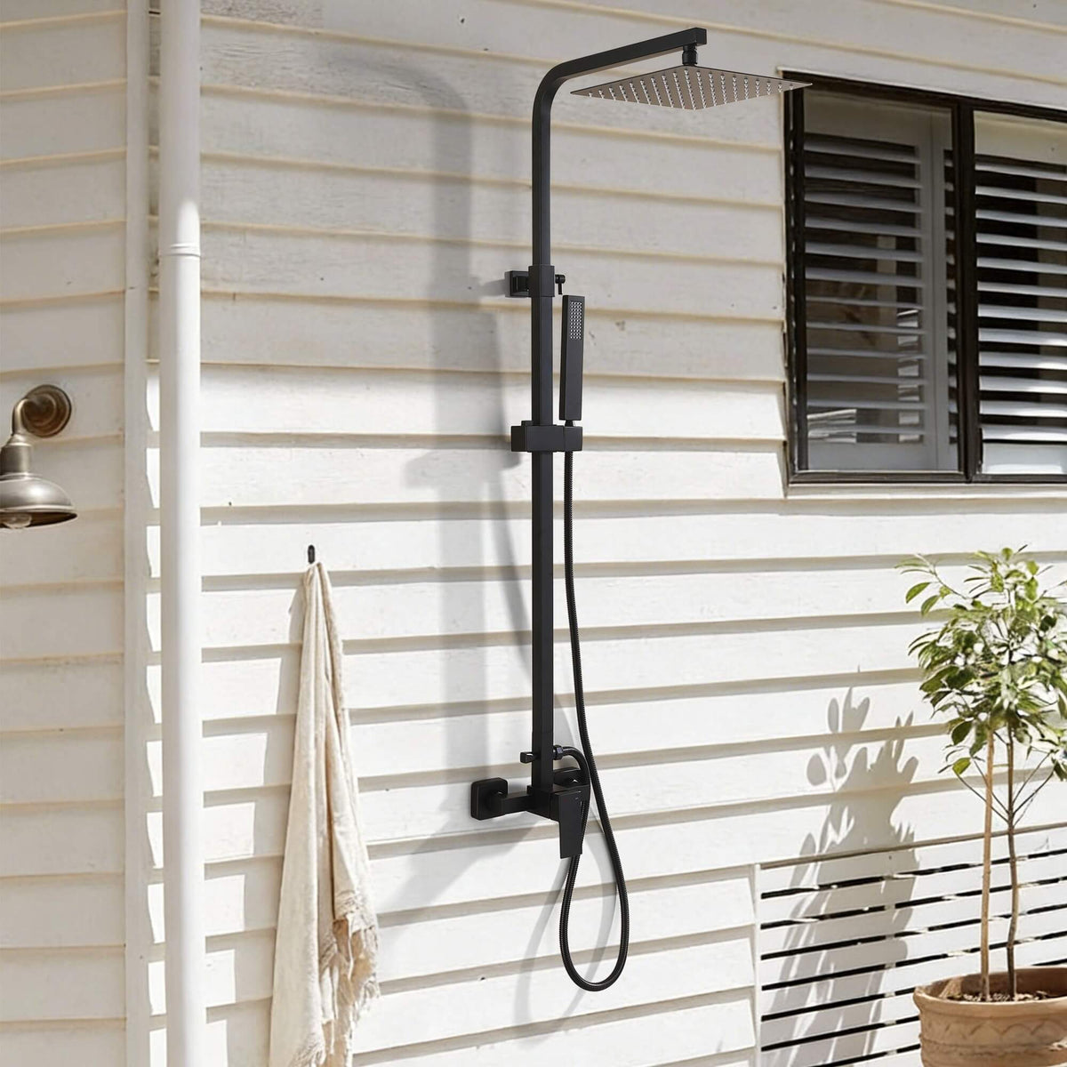 Wall-Mounted Height Adjustable 304 Stainless Steel Outdoor Shower with Square Rainfall Shower Head