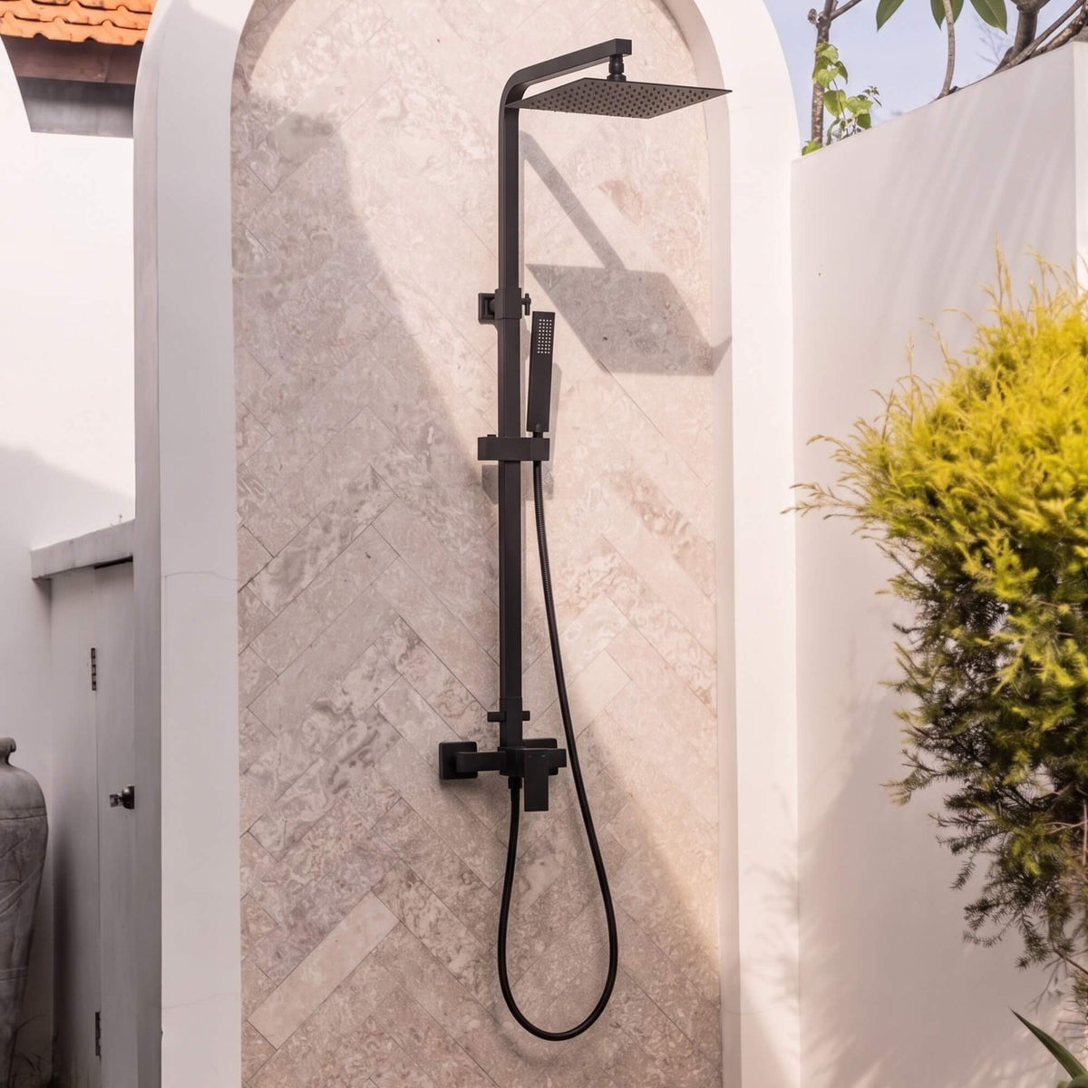 Wall-Mounted Height Adjustable 304 Stainless Steel Outdoor Shower with Square Rainfall Shower Head