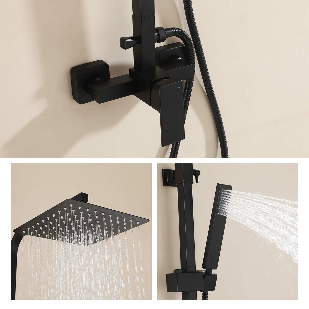 Wall-Mounted Height Adjustable 304 Stainless Steel Outdoor Shower with Square Rainfall Shower Head