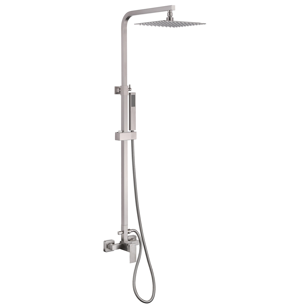 Wall-Mounted Height Adjustable 304 Stainless Steel Outdoor Shower with Square Rainfall Shower Head