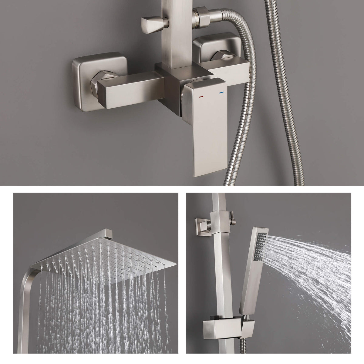 Wall-Mounted Height Adjustable 304 Stainless Steel Outdoor Shower with Square Rainfall Shower Head