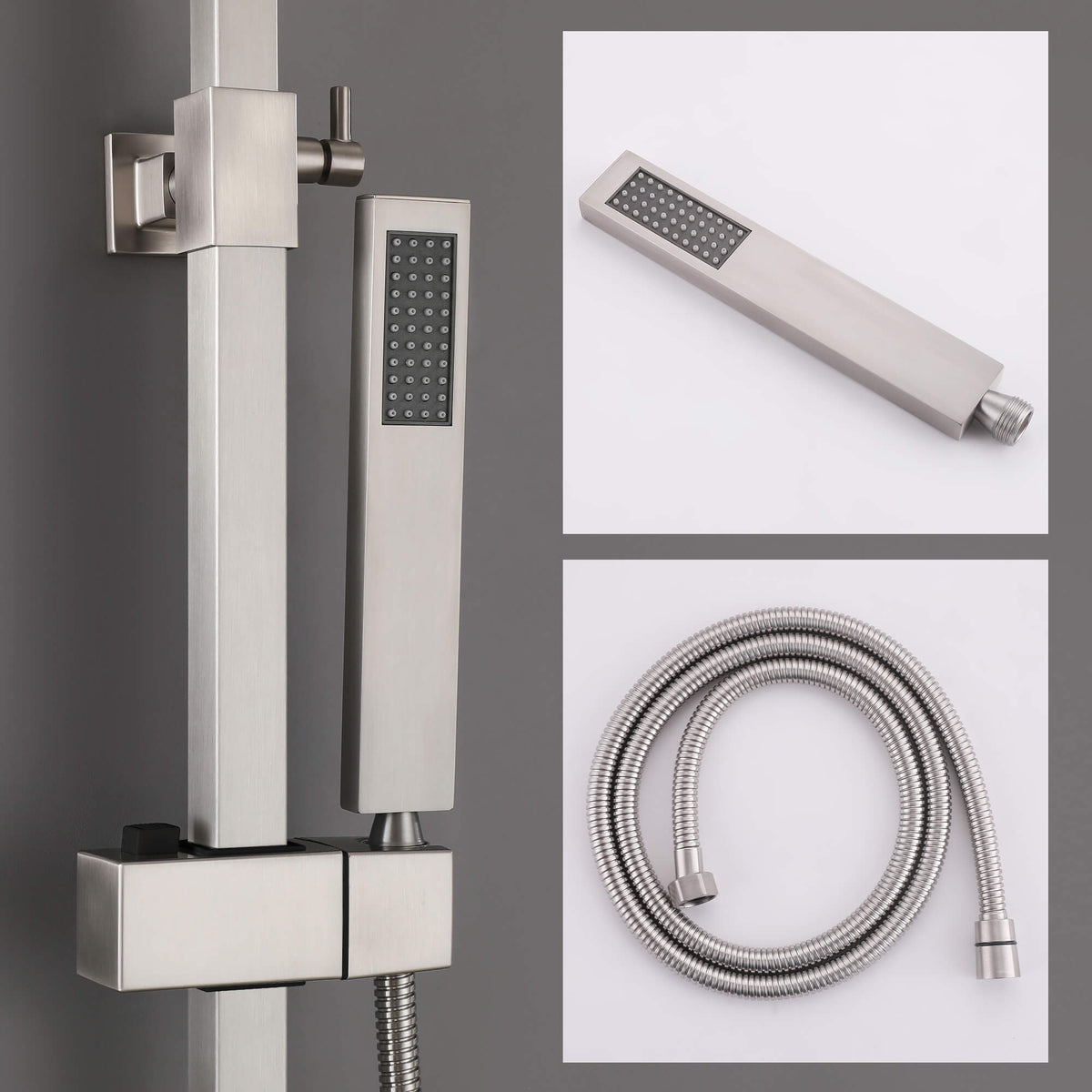 Wall-Mounted Height Adjustable 304 Stainless Steel Outdoor Shower with Square Rainfall Shower Head