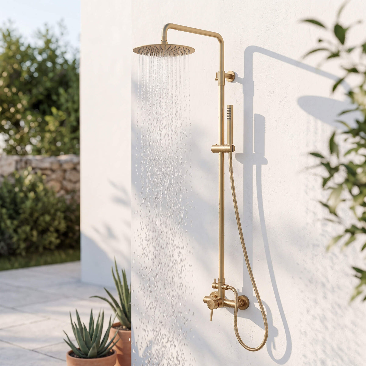 316 Stainless Steel Wall-Mounted Outdoor Shower with Rainfall Shower Head and Handheld Sprayer