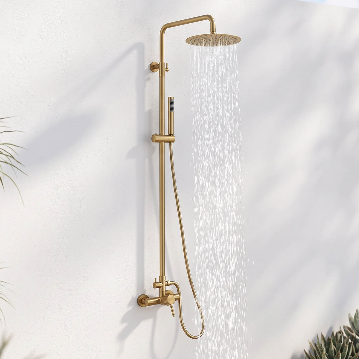 316 Stainless Steel Wall-Mounted Outdoor Shower with Rainfall Shower Head and Handheld Sprayer