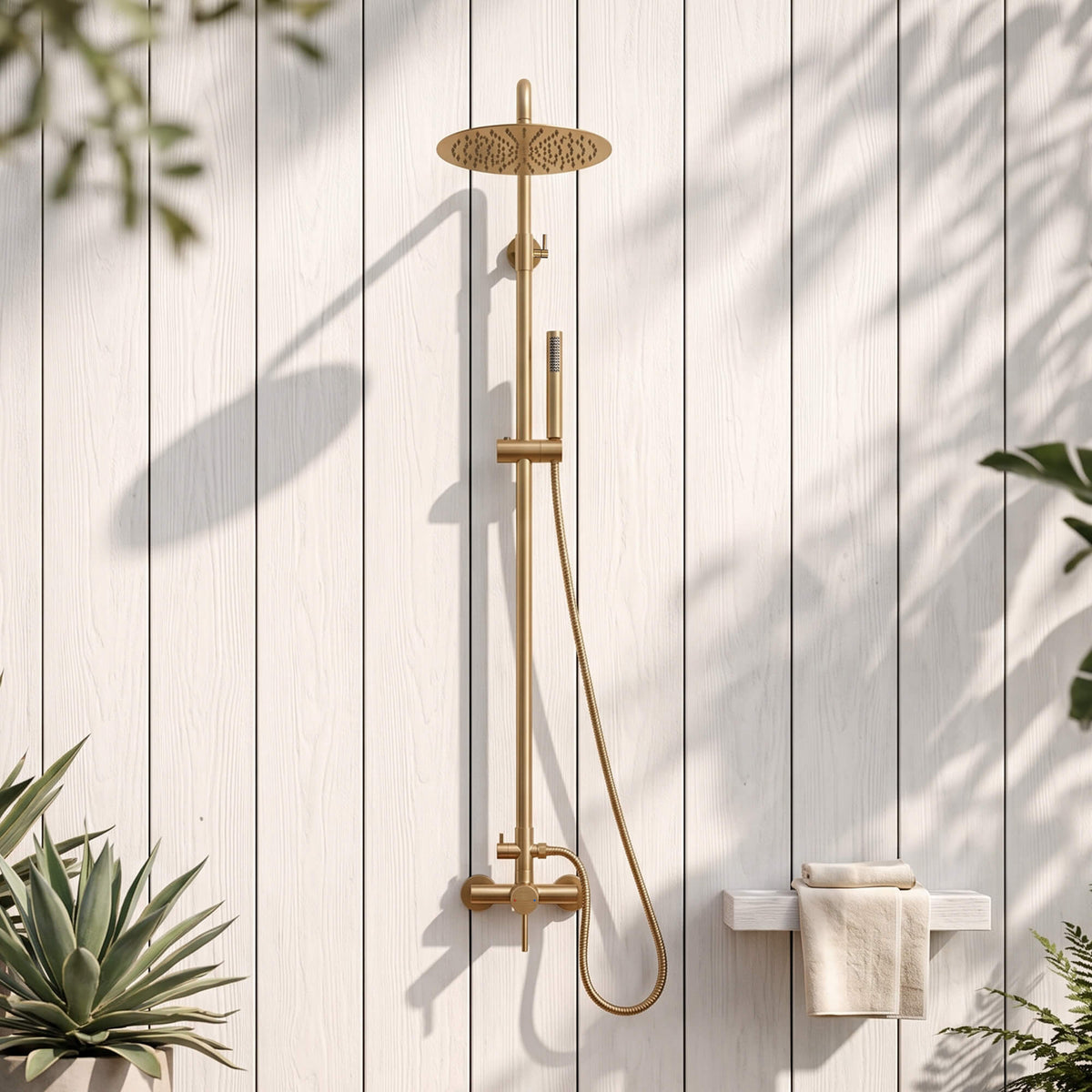 316 Stainless Steel Wall-Mounted Outdoor Shower with Rainfall Shower Head and Handheld Sprayer