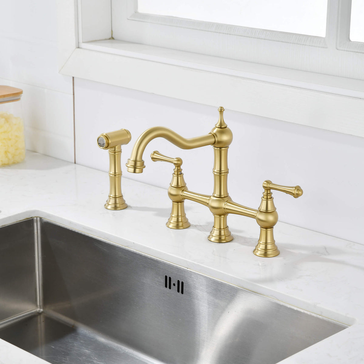 Traditional Bridge Kitchen Faucet with Side Spray