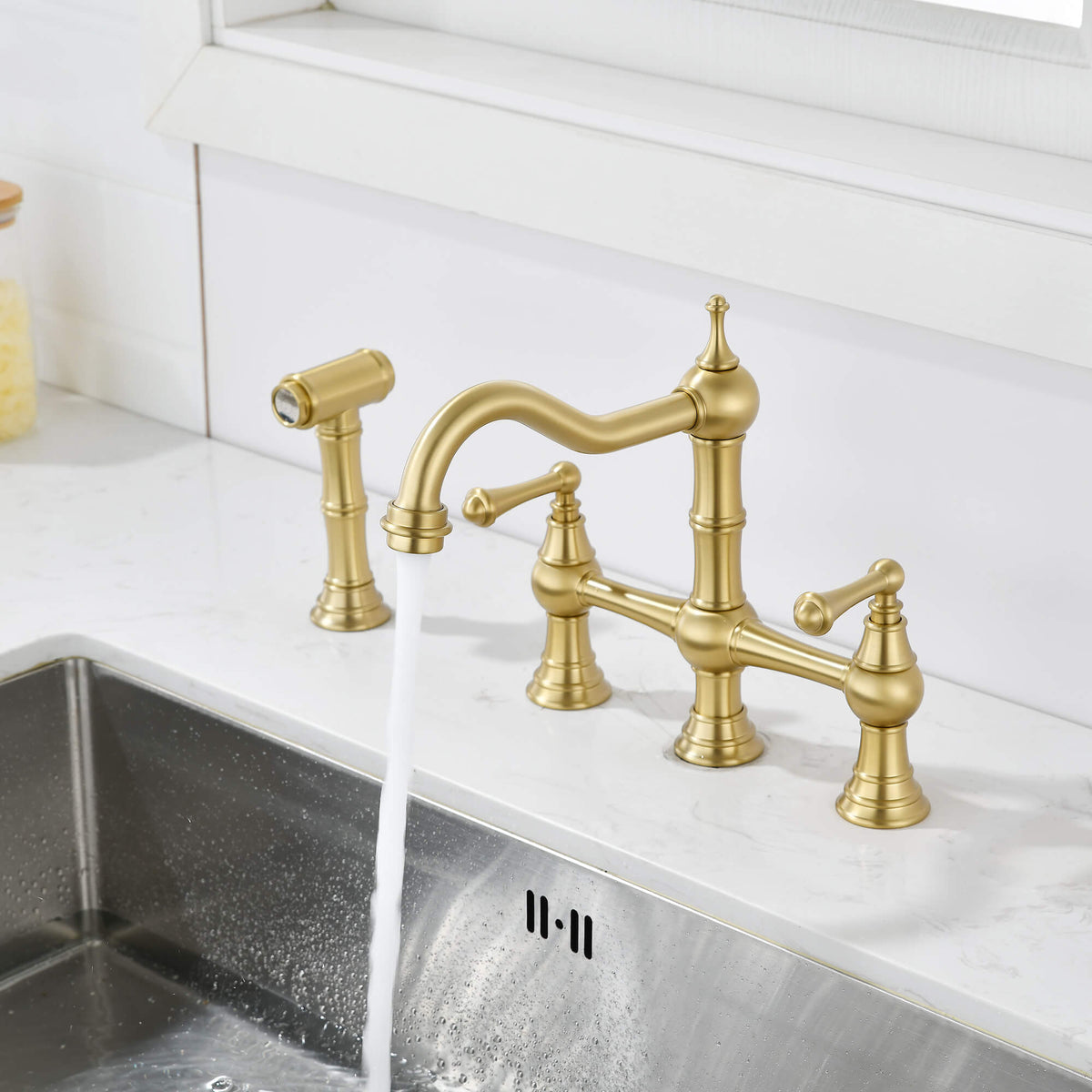 Traditional Bridge Kitchen Faucet with Side Spray
